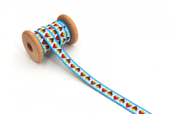 Webband Erdbeeren türkis (1 m)